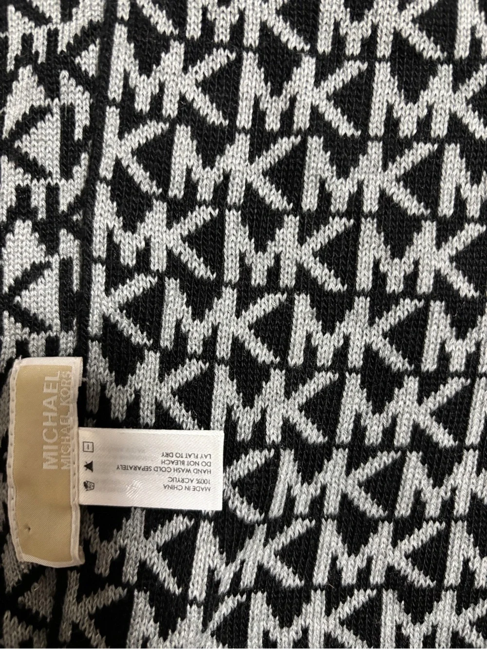 Black & White Knit Scarf with Red Trim
